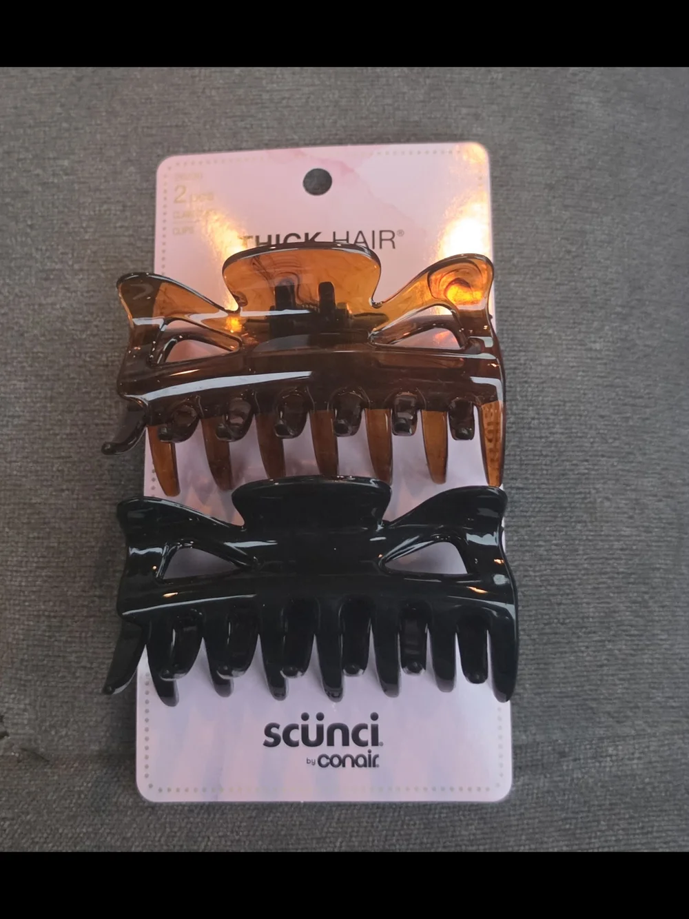 Scunci 2-Pack Thick Hair Claw Clips - Tortoiseshell & Black BNIB